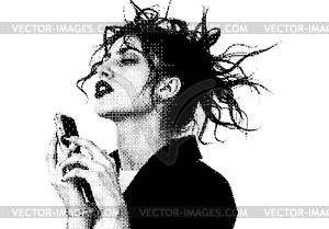 Old school pixel portrait of woman in early compute - vector clipart
