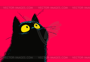 Curious black cat with staring eyes on vibrant - vector clip art