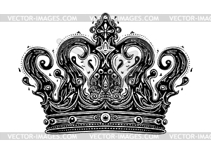 Vintage crown of king or queen, ink drawing. Kingdo - vector image