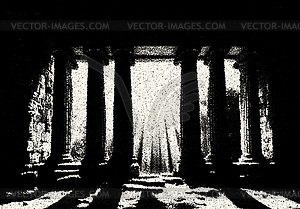 Ancient ruins in sci-fi scene with dotwork retro - vector clip art
