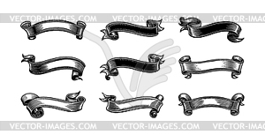Vintage ribbon set in engraving style. classic roya - vector clip art