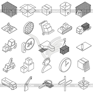 Logistics icons set, isometric 3d style - vector clipart