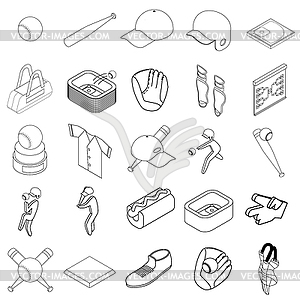 Baseball icons set, isometric 3d style - vector clip art