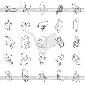 Amusement park icons set, isometric 3d style - vector image