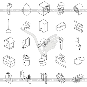 Набор иконок сантехники - черно-белый векторный клипарт