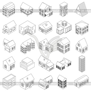 Набор иконок дома, изометрическая 3d стиль - векторный графический клипарт