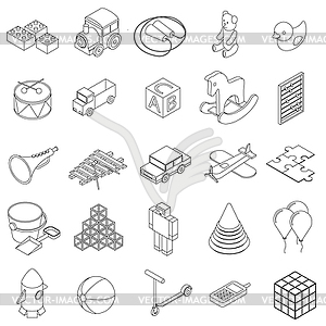 Children toys icons set, isometric 3d style - vector clip art