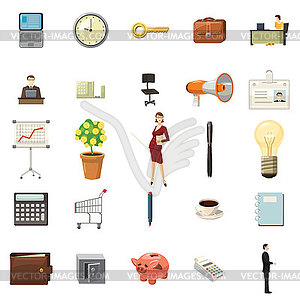 Office icons set, cartoon style - vector image