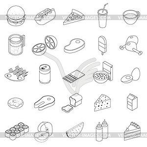Набор иконок еды, изометрическая 3d стиль - векторное изображение