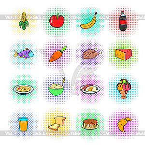 Набор иконок еды, стиль поп-арт - клипарт в векторном формате