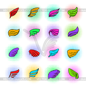 Wings icons set, pop-art style - vector clipart / vector image