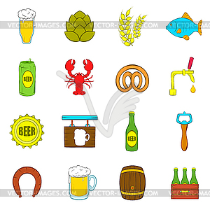 Набор иконок пиво, стиль поп-арт - векторное изображение