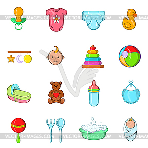 Baby icons set, cartoon style - vector clipart