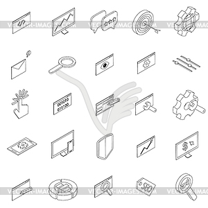 SEO icons set, isometric 3d style - royalty-free vector clipart