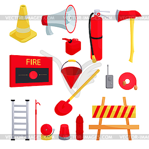 Firefighter icons set, cartoon style - color vector clipart