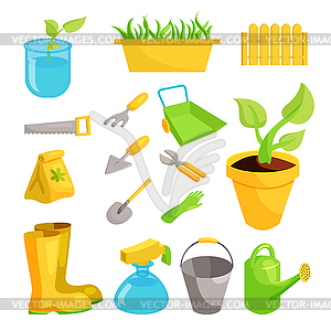 Garden icons set, cartoon style - vector clip art