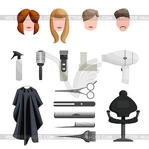 Hairdresser Icons set, cartoon style - vector image