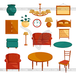 Furniture icons set, cartoon style - vector clipart