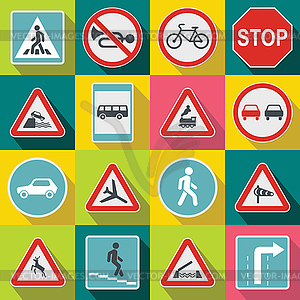 Road Sign Set icons, flat style - vector clipart / vector image