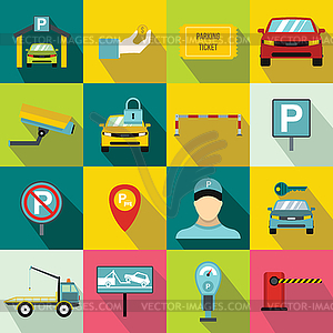 Parking set icons, flat style - vector image