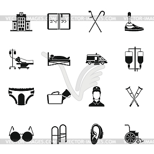 Disabled people care set, simple style - vector image