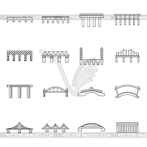 Bridge set icons, thin line style - royalty-free vector clipart