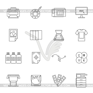 Printing icons set, thin line style - vector clipart / vector image