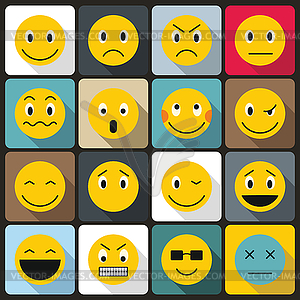 Emoticon icons set, flat style - vector clip art