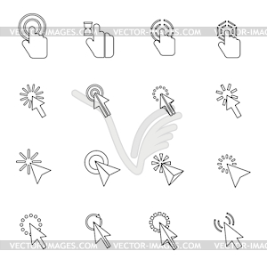 Mouse pointer icons set, thin line style - vector clipart