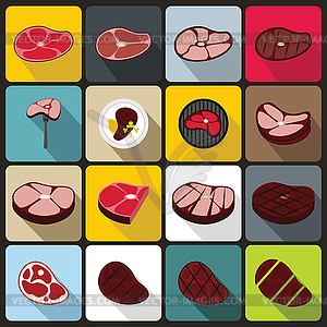 Steak icons set, flat style - vector clip art