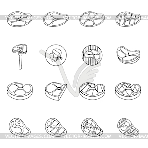 Steak icons set, thin line style - vector image