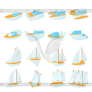 Набор иконок яхты, мультяшном стиле - векторный рисунок