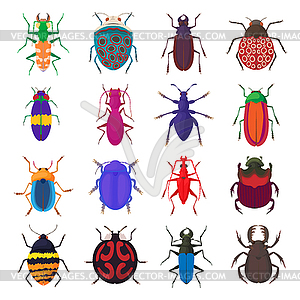Insect bug icons set, cartoon style - vector image