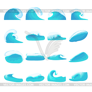 Sea waves icons set, cartoon style - vector clipart