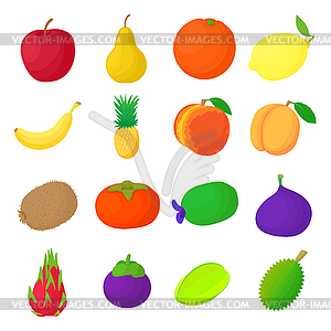 Fruit icons set, cartoon style - vector image