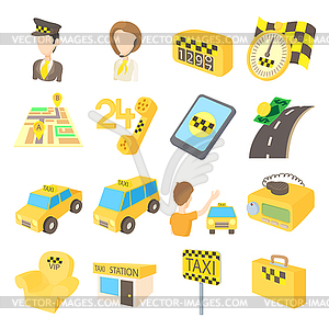 Taxi icons set, cartoon style - vector clipart