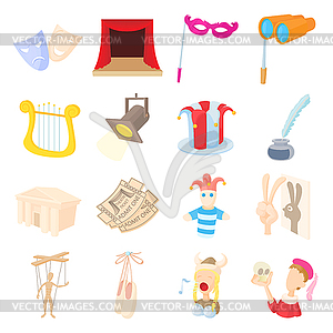 Theatre Icons set, cartoon style - vector clipart