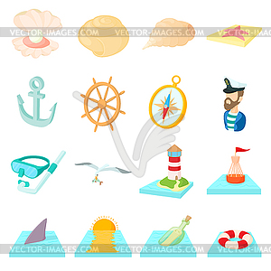 Sea Icons set, cartoon style - vector image