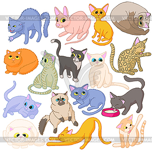 Cat icons set, cartoon style - vector clip art