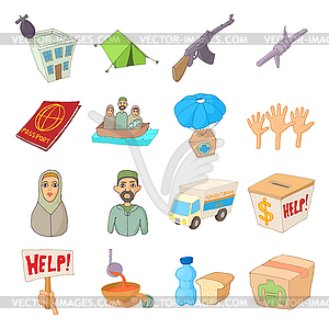 Refugees icons set, cartoon style - vector clipart / vector image