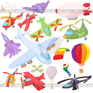 Aviation Icon Set, cartoon style - vector clipart