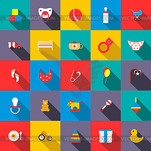 Toys icons set, flat style - vector image