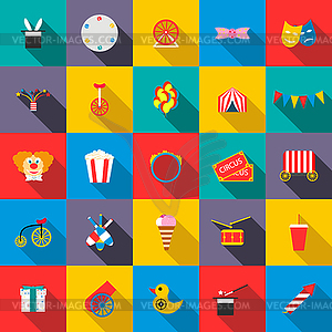 Circus Icons set, flat style - color vector clipart