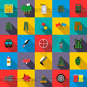 Paintball icons set, flat style - vector clip art