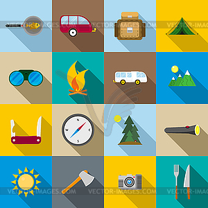 Hiking and camping icons set - vector clip art