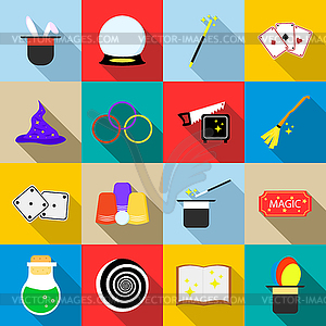 Magic icons set, flat style - vector clip art