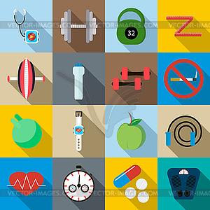 Fitness icons set, flat style - vector clipart / vector image