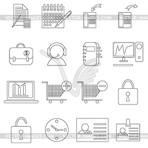 Набор маркетинговых иконок, стиль тонкой линии - черно-белый векторный клипарт