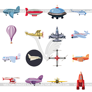 Aviation icons set, cartoon style - vector image