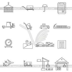 Warehouse management icons set - white & black vector clipart